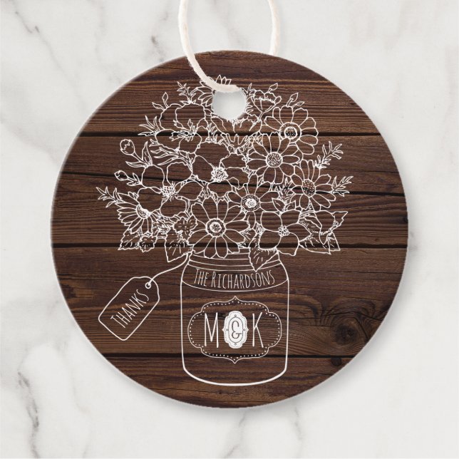 Étiquettes Cadeau Mariage rustique Mason Jar Fleur sauvage Bouquet B (Devant)