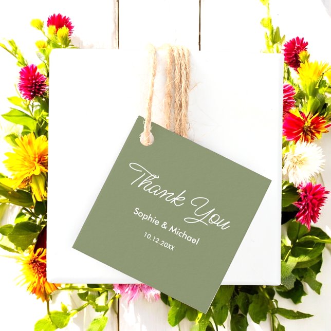 Étiquettes Cadeau Mariage Sage Green Merci blanc (Créateur téléchargé)