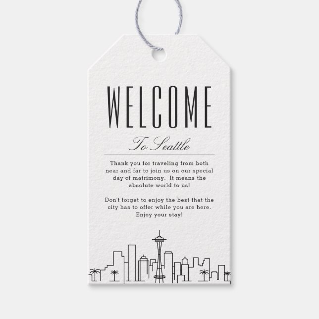 Étiquettes-cadeau Mariage Seattle | Mots clés cadeaux de bienvenue (Devant)