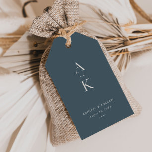 Étiquettes-cadeau Mariage simple de Monogramme bleu marine moderne