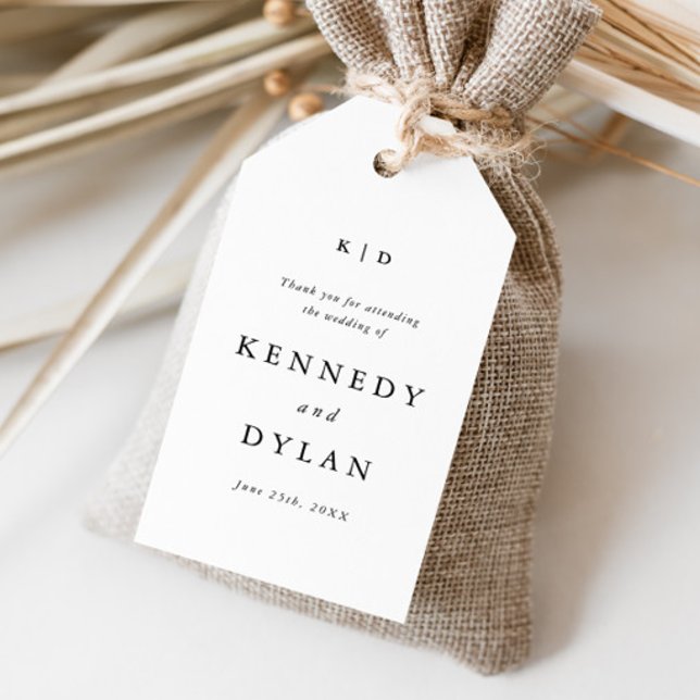 Étiquettes-cadeau Mariage simple noir et blanc Monogramme Favoriser (Simple black and white wedding monogram thank you favor tag.
)