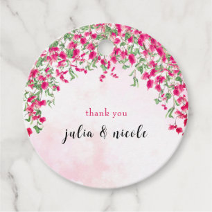 Étiquettes Cadeau Mariage sous la pluie de bougainvillées roses en f