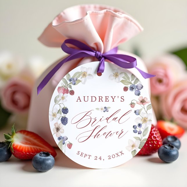 Étiquettes Cadeau Mariage sucré aux baies sauvages et fleurs (Berry Sweet Bridal Shower Wild Berries & Flowers Favor Tags)