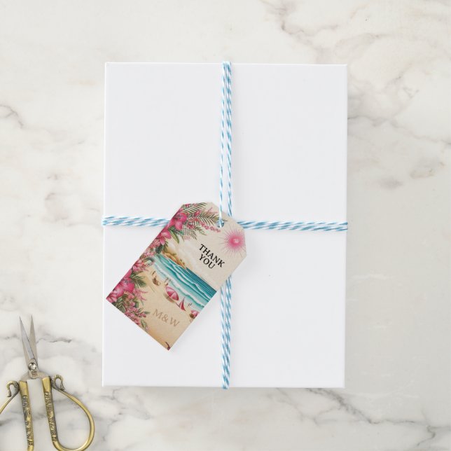 Étiquettes-cadeau Mariage sur la plage rose (Avec de laficelle)
