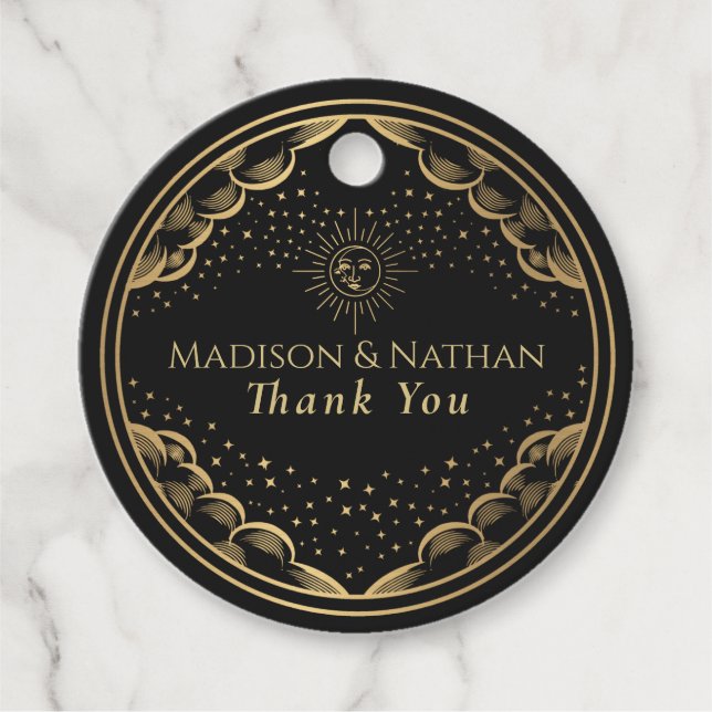 Étiquettes Cadeau Mariage Tarot Sun et Moon (Devant)