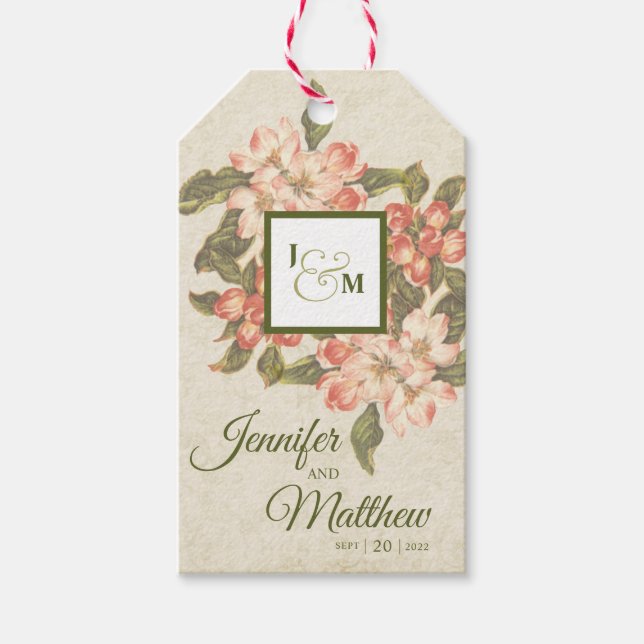 Étiquettes-cadeau Mariage vintage Apple Blossom (Devant)