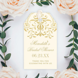 Étiquettes-cadeau Mariage Vintage Glamour Ivoire Or Fête de Mariée