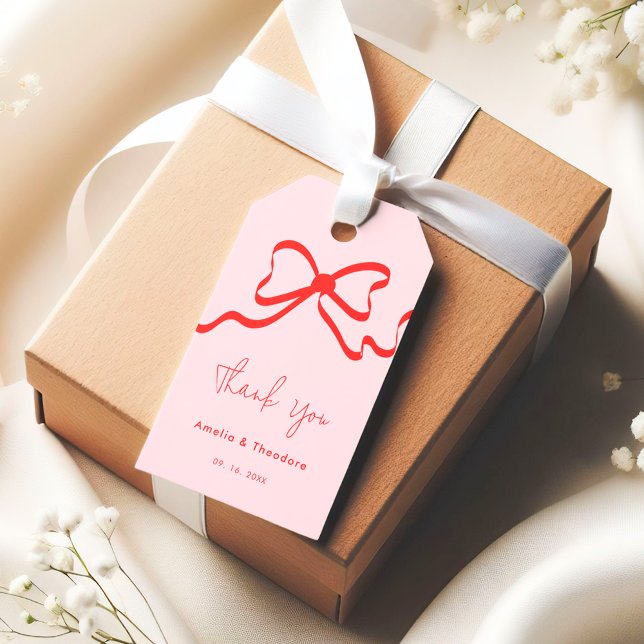 Étiquettes-cadeau Mariage Whimsical moderne rose Bow rouge (Créateur téléchargé)