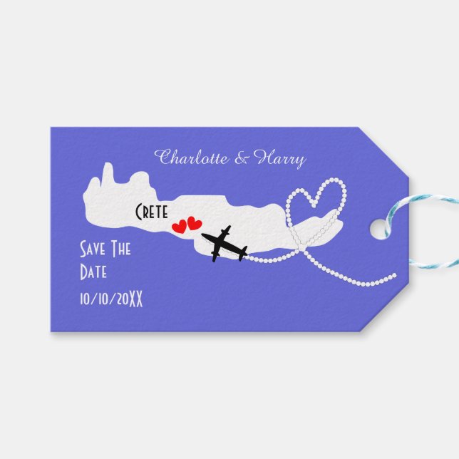 Étiquettes-cadeau Mariages À L'Étranger Crète Enregistrer La Date (Devant (Horizontal))
