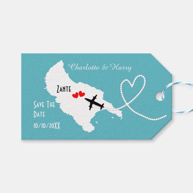 Étiquettes-cadeau Mariages À L'Étranger Zante Enregistrer La Date (Devant (Horizontal))