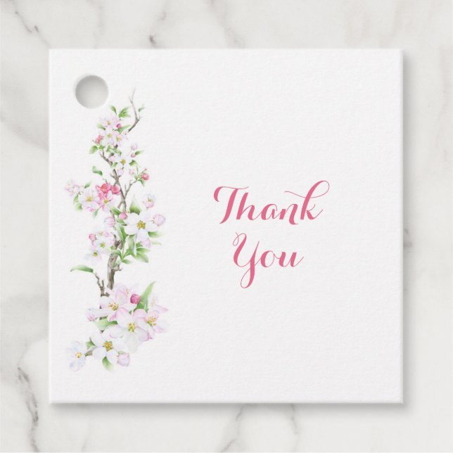Étiquettes Cadeau Mariée Fleur de Pommier Personnalisée Remerciement (Devant)