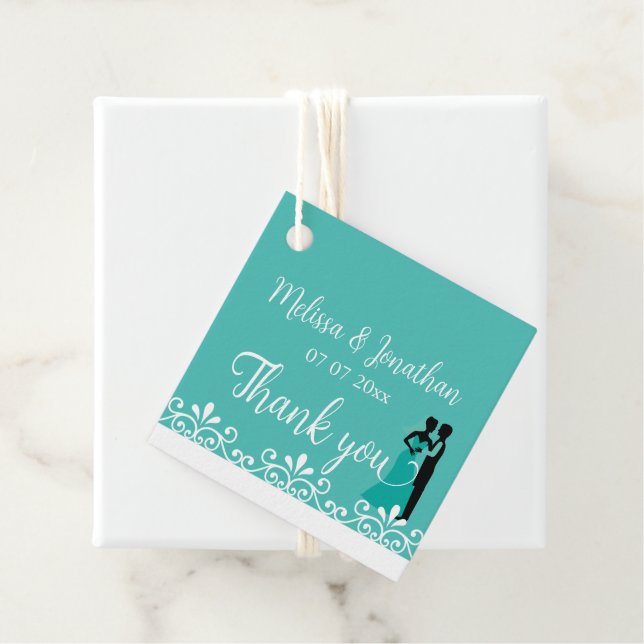 Étiquettes Cadeau Mariée Groom Turquoise Blanc Élégant Merci de mari (En situation)