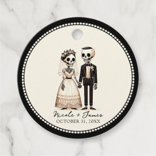 Étiquettes Cadeau Mariée squelette de dessin animé + Marié Mariage f