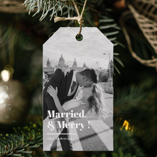 Étiquettes-cadeau Mariés & Joyeux Élégant Mariage Noir & Blanc
