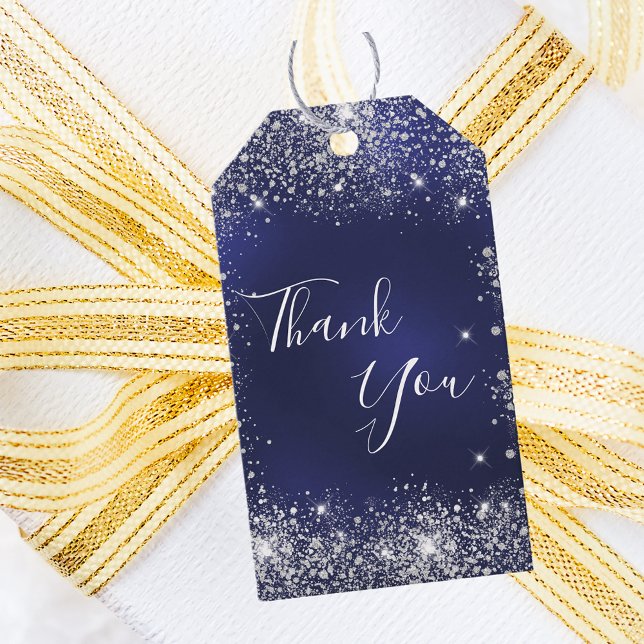 Étiquettes-cadeau Marine bleu argent éclat merci (Créateur téléchargé)
