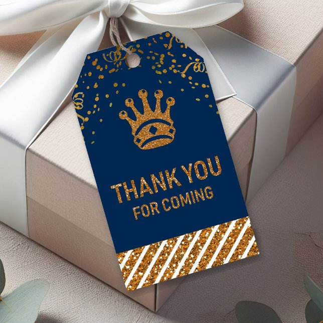 Étiquettes-cadeau Marine Blue Gold Royal Prince Merci (Créateur téléchargé)