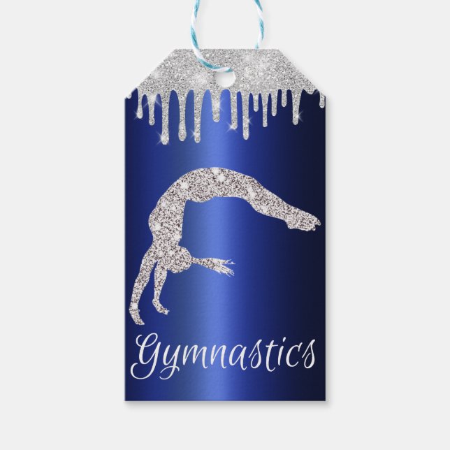 Étiquettes-cadeau Marine Blue Metallic Argent Sparkle Gymnastique (Devant)