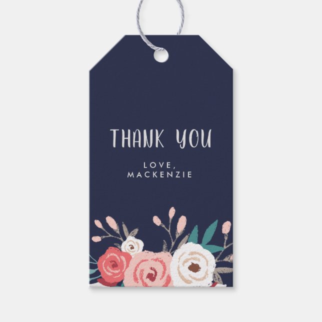 Étiquettes-cadeau Marine & Coral Floral Merci personnalisé (Devant)