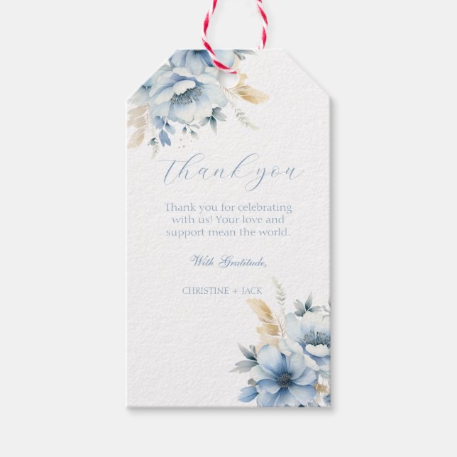 Étiquettes-cadeau Marine Dusty Blue Gold Floral Spring Wedding Merci (Devant)