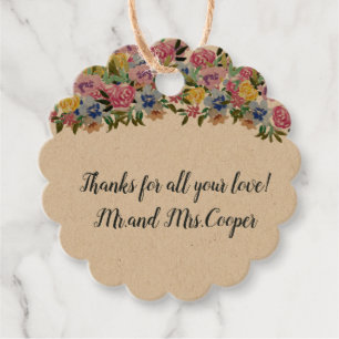 Étiquettes Cadeau Marine Floral Bohème Chic Mariage Merci