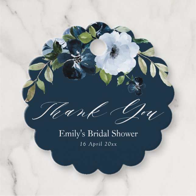 Étiquettes Cadeau marine florale bleu nuptiale merci (Devant)