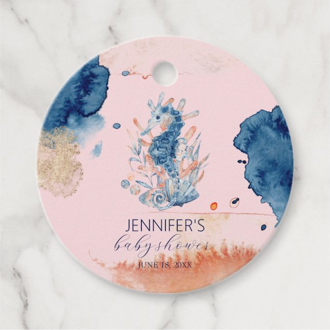 Étiquettes Cadeau Marine Life | Baby shower à cheval de mer (Devant)