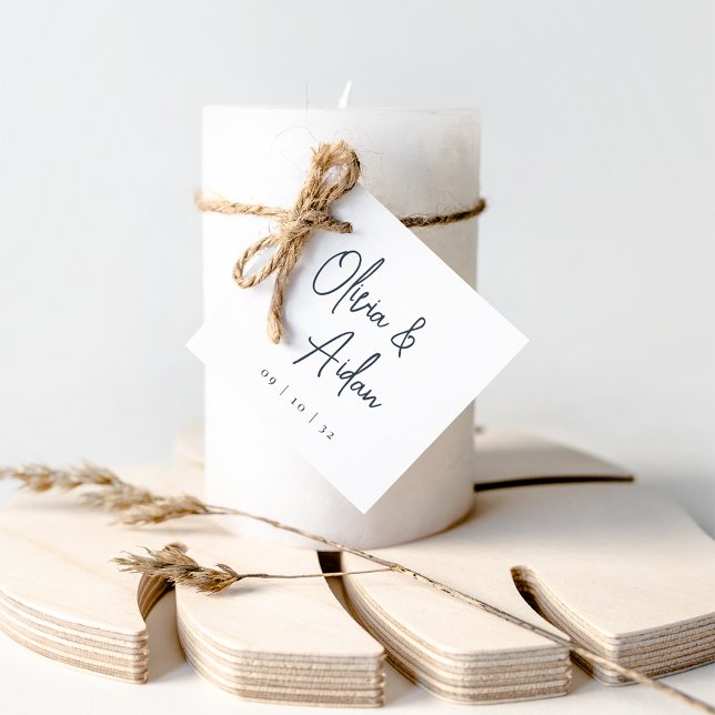 Étiquettes Cadeau Marine | Mariage de script manuscrit moderne (Créateur téléchargé)