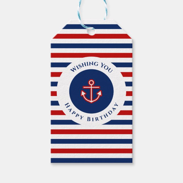 Étiquettes-cadeau Marine marine Bleu Rouge Bleu Blancs (Devant)