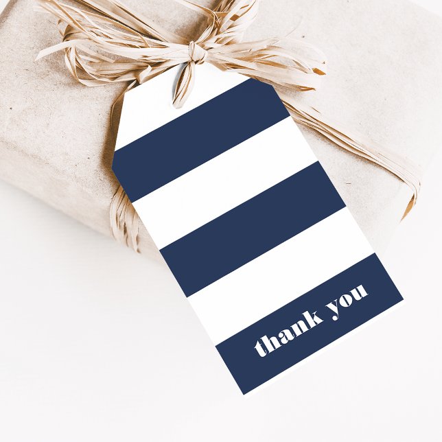 Étiquettes-cadeau Marine marine moderne et Merci à rayures blanches (Créateur téléchargé)