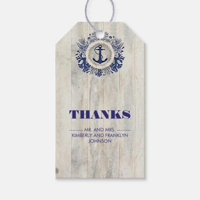 Étiquettes-cadeau Marine Nautique Rustic Beach Mariage (Devant)