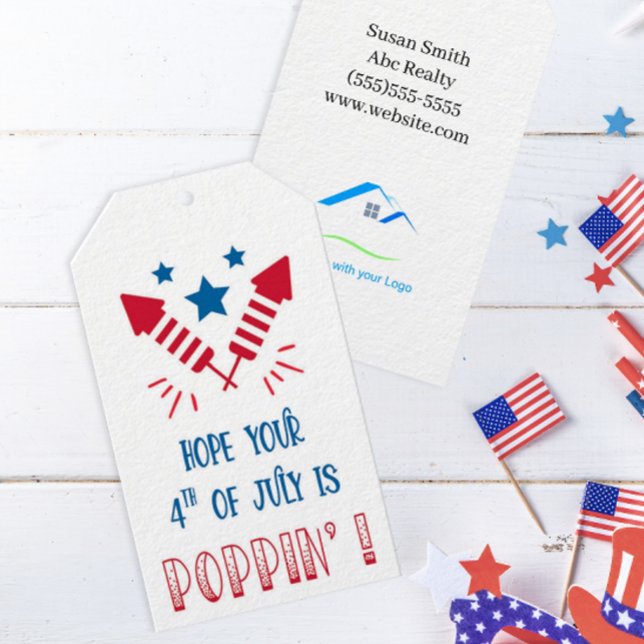 Étiquettes-cadeau Marketing 4 juillet personnalisé (Summer 4th of July pop by tag for real estate marketing)