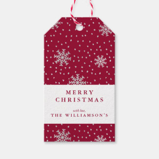 Étiquettes-cadeau Maroon moderne et Flambeau de neige en argent Noël