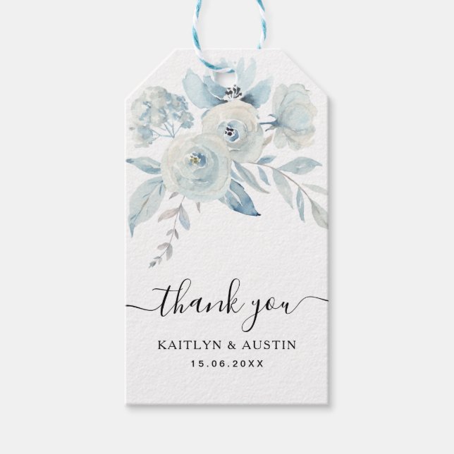 Étiquettes-cadeau marque-cadeau mariage floral bleu clair (Devant)