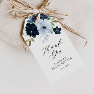 Étiquettes-cadeau marque-cadeau marine et bleu clair floral