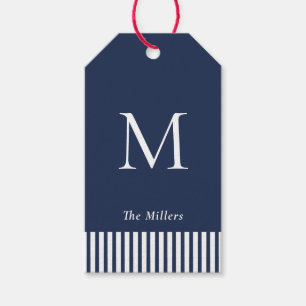 Étiquettes-cadeau Marque Monogramme Nautique Marine & White