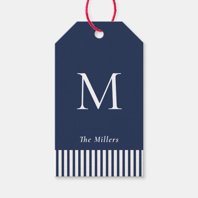 Étiquettes-cadeau Marque Monogramme Nautique Marine & White (Devant)