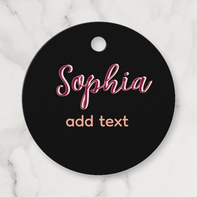 Étiquettes Cadeau marron ajouter nom fille patron texte noir élégant (Devant)