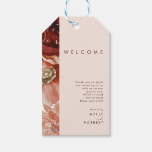 Étiquettes-cadeau Marsala Autumn Floral Bienvenue du Mariage Blush