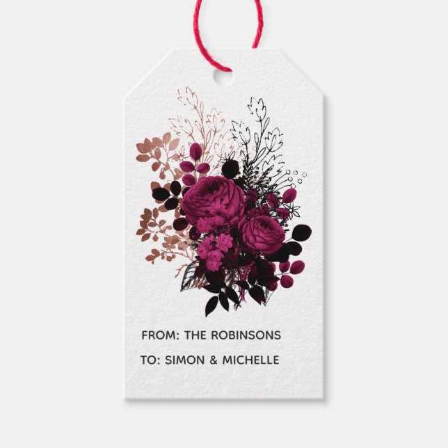 Étiquettes-cadeau Marsala et Rose Gold Floral (Devant)