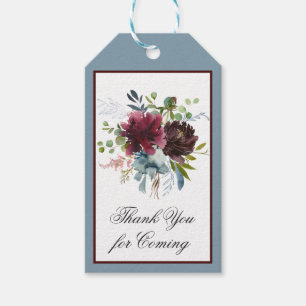 Étiquettes-cadeau Marsala Merci floral rouge et bleu