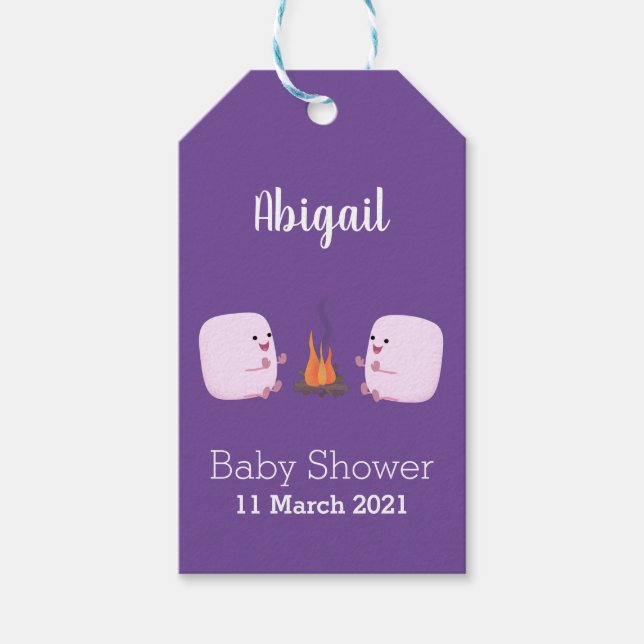 Étiquettes-cadeau Marshmallows mignons roses par dessin animé sur le (Devant)