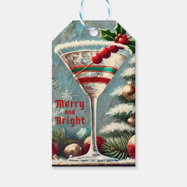 Étiquettes-cadeau Martini de Noël Retro les années 50 Cranberry (Devant)