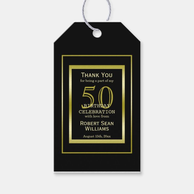 Étiquettes-cadeau Masculine Double Gold Frame 50e anniversaire (Devant)