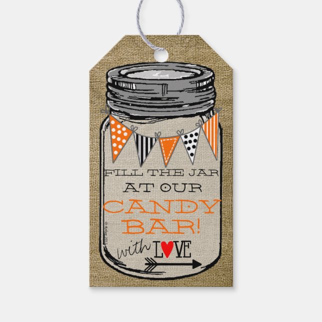 Étiquettes-cadeau Mason Jar Halloween Citrouille table de bonbons Fa (Devant)