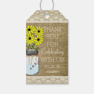 Étiquettes-cadeau Mason Jar monogramme Mariage campagnard rustique