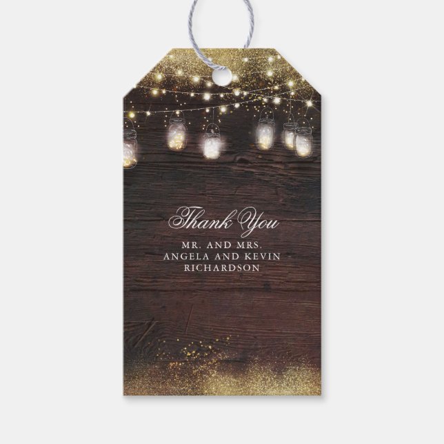 Étiquettes-cadeau Mason Jar String éclaire le Mariage rustique (Devant)