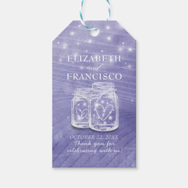 Étiquettes-cadeau Mason Jars & String Lights Mariage Merci Cadeaux (Devant)