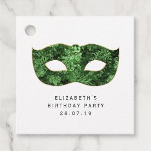 Étiquettes Cadeau Masque de masquerade vert vintage et damas