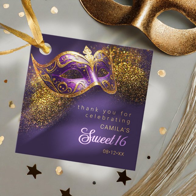 Étiquettes Cadeau Masquerade Masque Sweet 16 Purple Gold ID1032 (Créateur téléchargé)