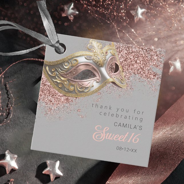 Étiquettes Cadeau Masquerade Masque Sweet sixteen Rose Gold ID1032 (Créateur téléchargé)
